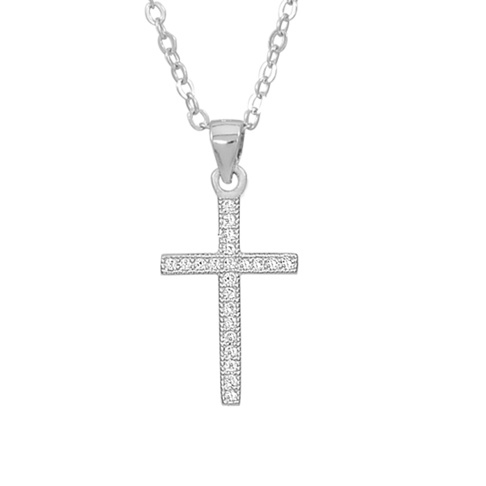 Sterling Silver Micropave Milgrain Cross Necklace
